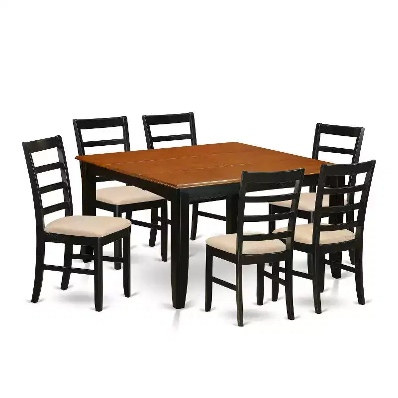 HomeStock 7-Piece Square Black & Cherry Finish Solid Wood Top Dining Table with 6-Chairs