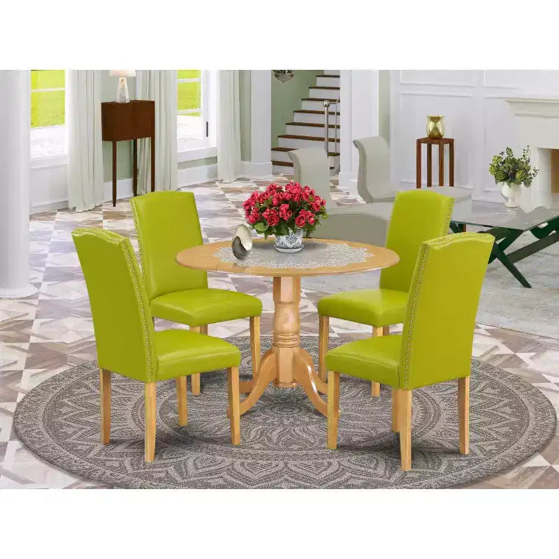 Ensemble de salle à manger rond 5 pièces : table de 42 po avec abattants et 4 chaises Parsons - vert automne