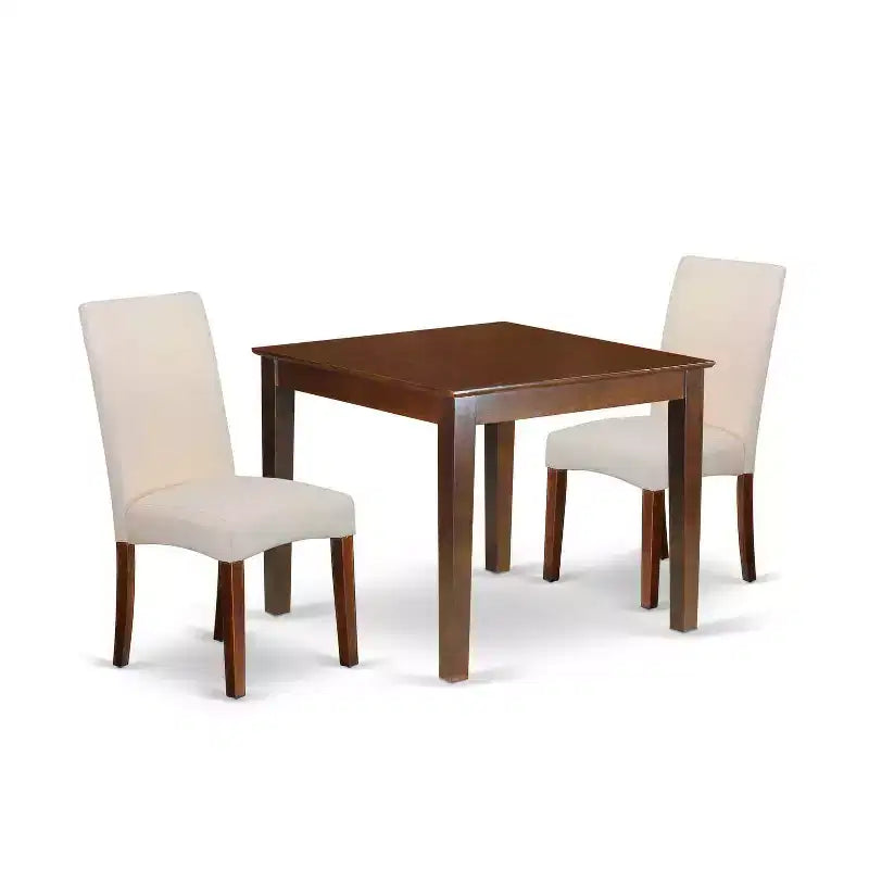 Retro Square Dining Set - 36 Table & 2 Chairs - Linen Fabric Cream - Mahogany Legs - HomeStock