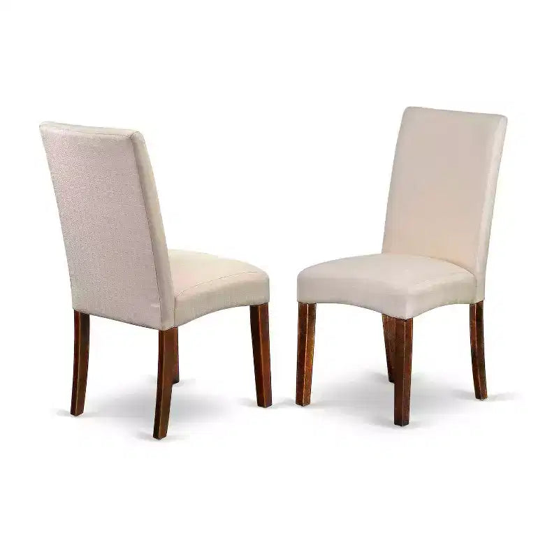 Ensemble de salle à manger carré rétro - Table 36" et 2 chaises - Tissu lin crème - Pieds en acajou - HomeStock
