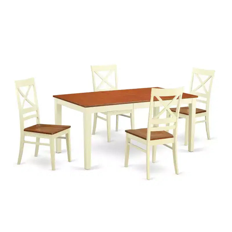 HomeStock 5-Piece Rectangle Buttermilk and Cherry Finish Solid Wood Top Dining table with 4-Chairs