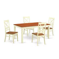 HomeStock 5-Piece Rectangle Buttermilk and Cherry Finish Solid Wood Top Dining table with 4-Chairs