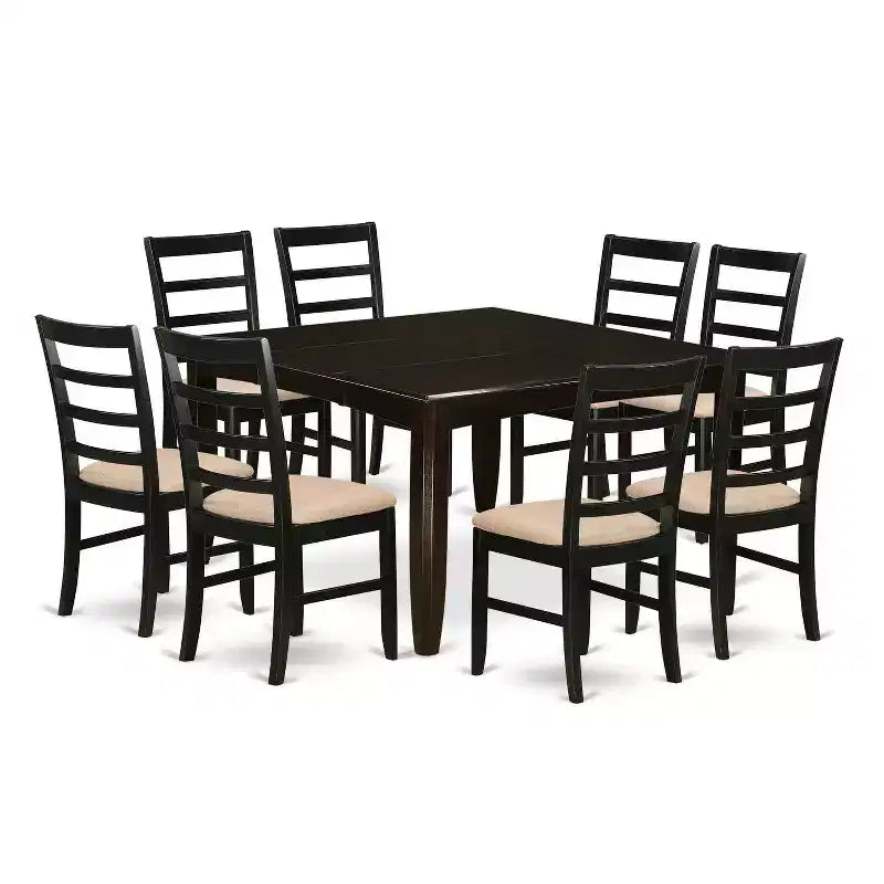 HomeStock 9-Piece Square Cappuccino Finish Solid Wood Top Dining Table with 8-Chairs