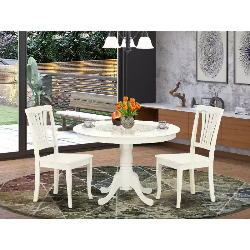 Ensemble de table à manger ronde - Table de 42 pouces avec 2 chaises modernes - Finition blanc lin