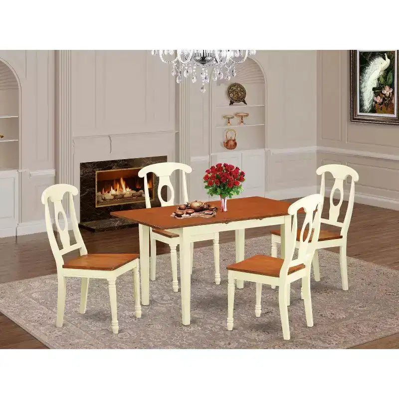 Ensemble de salle à manger 5 pièces table et chaises - Table rectangulaire en bois avec rallonge papillon - Meubles de cuisine et coin repas