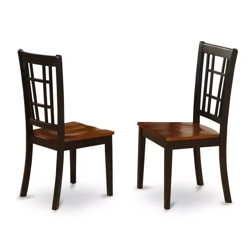 Table de salle à manger HomeStock 7 pièces avec plateau en bois massif noir et cerisier et 6 chaises