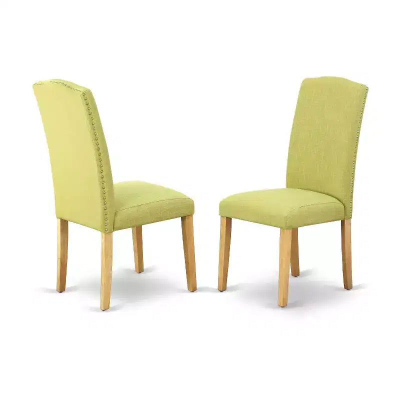 Ensemble de salle à manger scandinave 5 pièces : table rectangulaire et 4 chaises - Tissu en lin et pieds en chêne - 42 à 53,5 po
