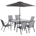 8 Pieces Patio Furniture Set with 9Ft Patio Umbrella, Outdoor Dining Table and Chairs, 6 Chairs, Push Button Tilt and Crank Parasol