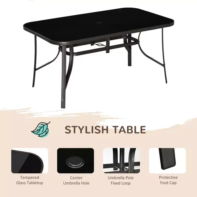 Ensemble de mobilier de jardin 8 pièces avec parasol de 2,7 m, table et chaises de salle à manger d'extérieur, 6 chaises, parasol inclinable à bouton-poussoir et manivelle