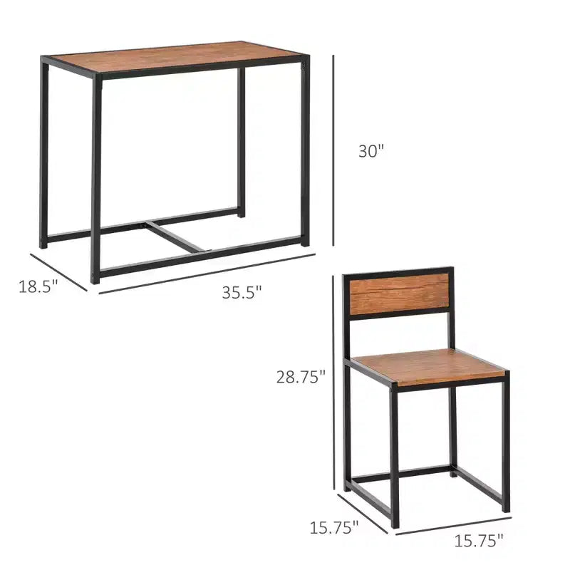 Ensemble de salle à manger carré en bois de 3 pièces avec 1 table et 2 chaises et cadre en métal robuste pour petit espace
