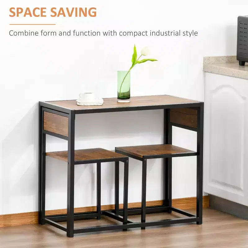 Ensemble de salle à manger carré en bois de 3 pièces avec 1 table et 2 chaises et cadre en métal robuste pour petit espace
