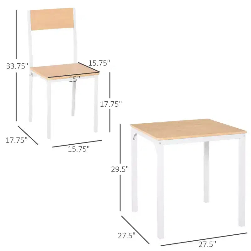 Ensemble de salle à manger carré en bois de 3 pièces avec 1 table et 2 chaises et cadre en métal robuste pour petit espace