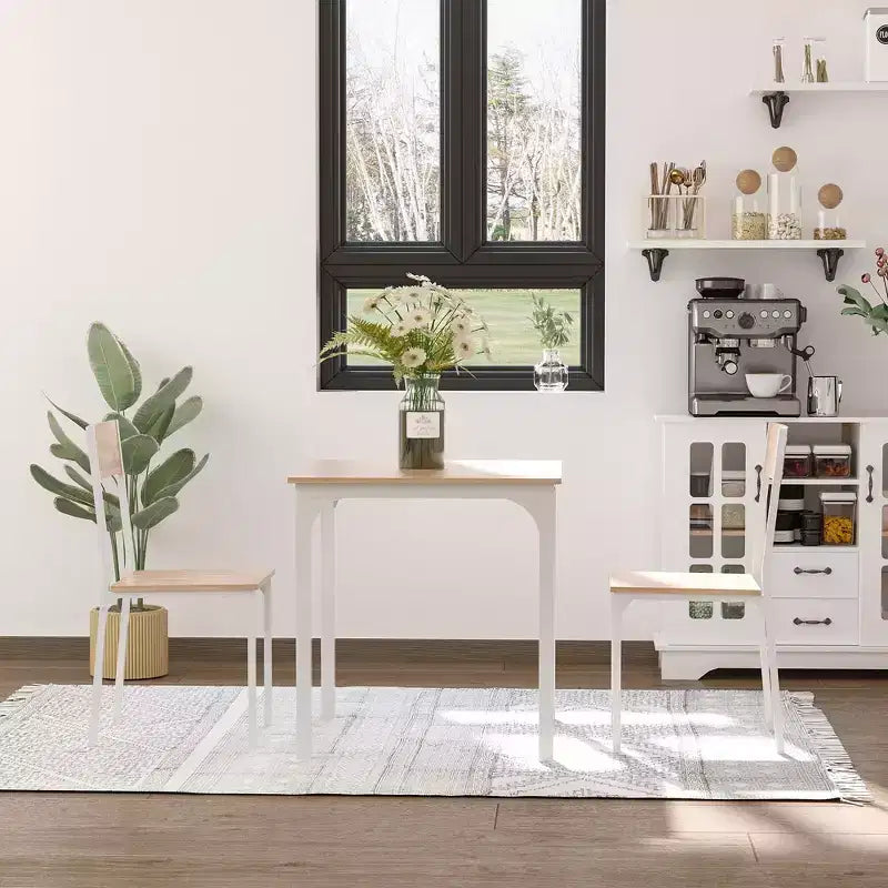 Ensemble de salle à manger carré en bois de 3 pièces avec 1 table et 2 chaises et cadre en métal robuste pour petit espace