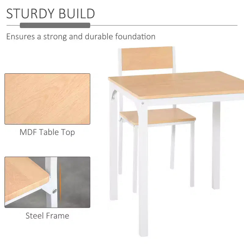 Ensemble de salle à manger carré en bois de 3 pièces avec 1 table et 2 chaises et cadre en métal robuste pour petit espace