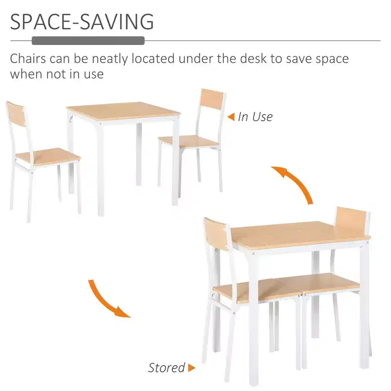 Ensemble de salle à manger carré en bois de 3 pièces avec 1 table et 2 chaises et cadre en métal robuste pour petit espace