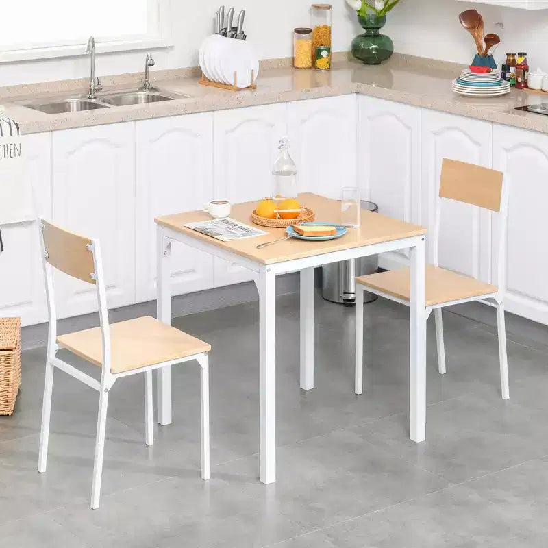Ensemble de salle à manger carré en bois de 3 pièces avec 1 table et 2 chaises et cadre en métal robuste pour petit espace