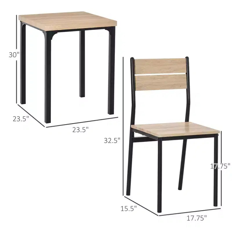 Ensemble de salle à manger carré en bois de 3 pièces avec 1 table et 2 chaises et cadre en métal robuste pour petit espace