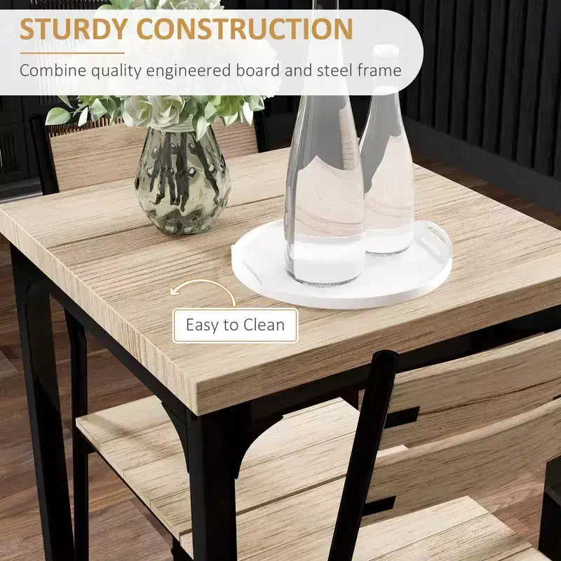 Ensemble de salle à manger carré en bois de 3 pièces avec 1 table et 2 chaises et cadre en métal robuste pour petit espace