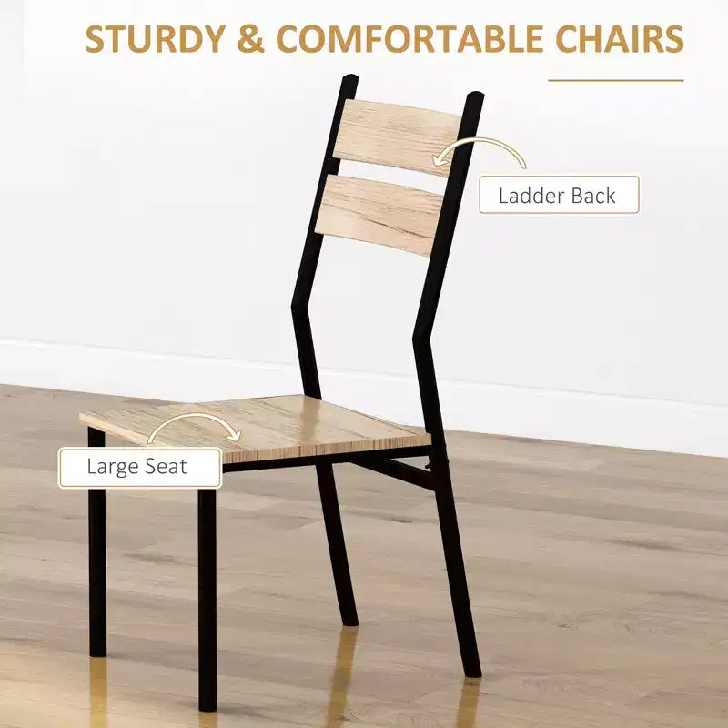 Ensemble de salle à manger carré en bois de 3 pièces avec 1 table et 2 chaises et cadre en métal robuste pour petit espace