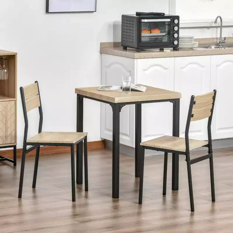 Ensemble de salle à manger carré en bois de 3 pièces avec 1 table et 2 chaises et cadre en métal robuste pour petit espace