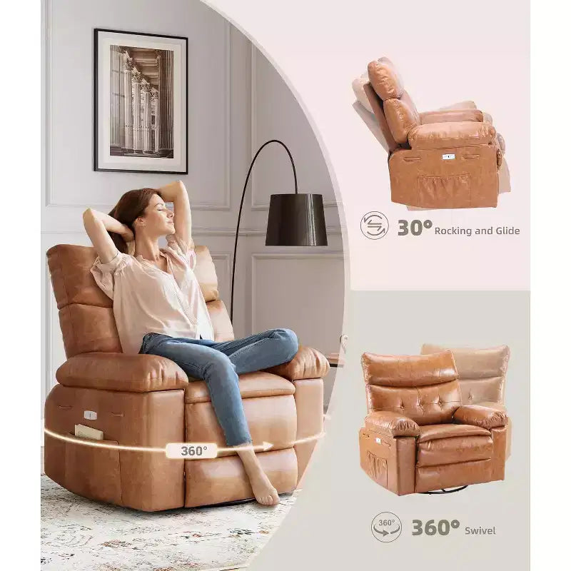 Fauteuil inclinable, Fauteuils inclinables pivotants à bascule, Fauteuil inclinable pivotant chauffant et massant pour salon, chambre à coucher