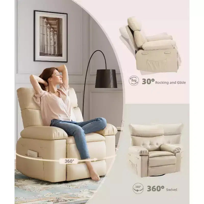 Fauteuil inclinable, Fauteuils inclinables pivotants à bascule, Fauteuil inclinable pivotant chauffant et massant pour salon, chambre à coucher