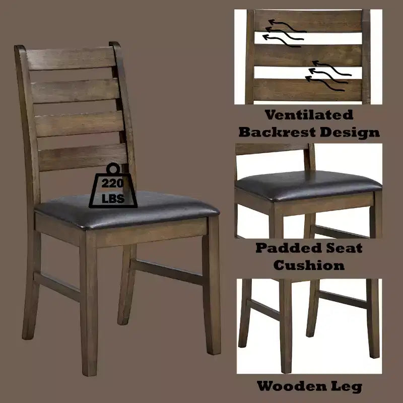 Ensemble de salle à manger 3 pièces GDFStudio Xelina en bois d'hévéa rustique avec table à abattants et chaises rembourrées