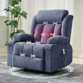 Swivel Recliner Chair,Wide Rocker Chair with Heat Massage,Single Rocking Chair with 3 Positions,2 Side Pockets,Cup Holders,USB Ports,Remote Control