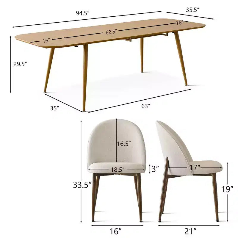 Ensemble de salle à manger extensible 9 pièces, table extensible 94,5 po aspect bois et 8 chaises confortables à dossier incurvé pour cuisine ou salle à manger - Panipeachy