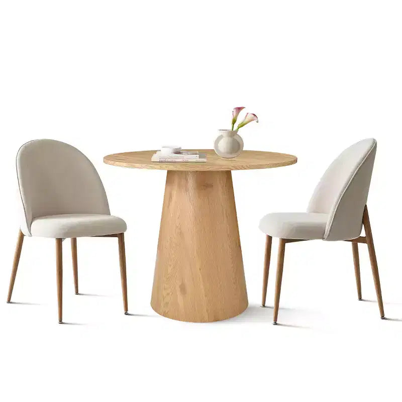 Ensemble de table de bistrot moderne en placage de chêne, table piédestal ronde 35 et 2 chaises de salle à manger à dossier incurvé pour les espaces de salle à manger d'appartement-Panipeachy