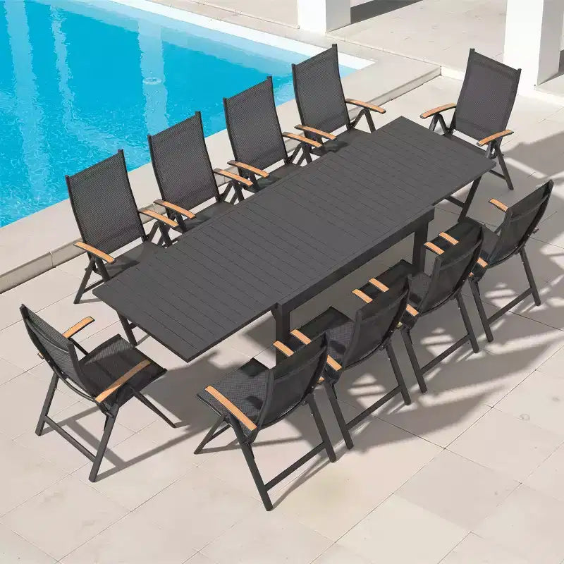 Crestlive Products - Ensemble de salle à manger d'extérieur extensible avec cadre en aluminium et fauteuils de salle à manger pliants réglables pour 8 à 10 personnes