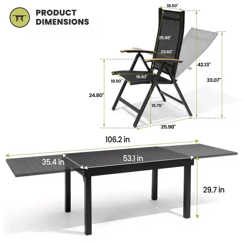 Crestlive Products - Ensemble de salle à manger d'extérieur extensible avec cadre en aluminium et fauteuils de salle à manger pliants réglables pour 8 à 10 personnes
