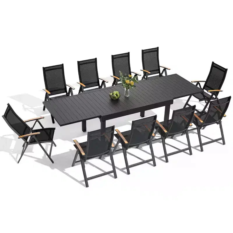 Crestlive Products - Ensemble de salle à manger d'extérieur extensible avec cadre en aluminium et fauteuils de salle à manger pliants réglables pour 8 à 10 personnes