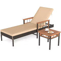 Gymax 2 PCS Outdoor Chaise Lounge Chair w/ Side Table Outdoor Reclining Chair Set Beige
