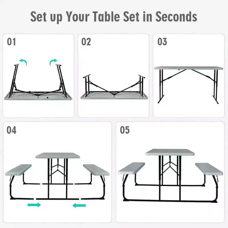 Ensemble table de pique-nique pliante banc intérieur et extérieur avec texture aspect bois