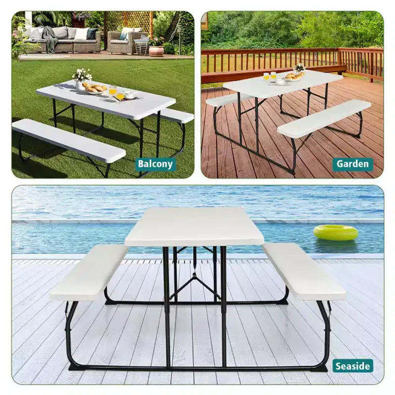 Ensemble table de pique-nique pliante banc intérieur et extérieur avec texture aspect bois