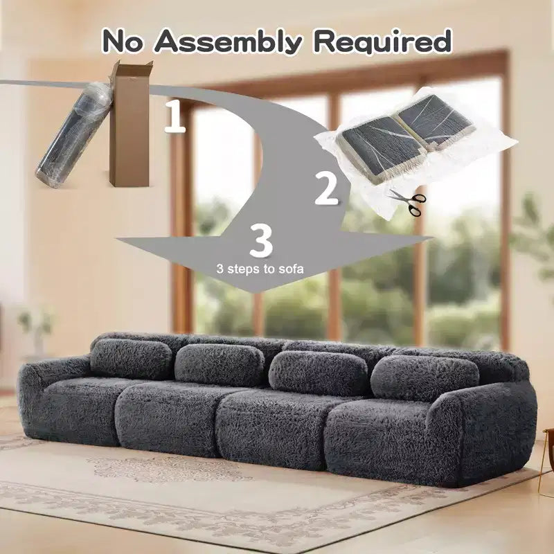 Canapé en peluche douce désossé de 149 pouces, éponge HD 32D, conception ergonomique, emballage sous vide, combinaison libre, connexion par boucle pour chambre/bureau/home cinéma
