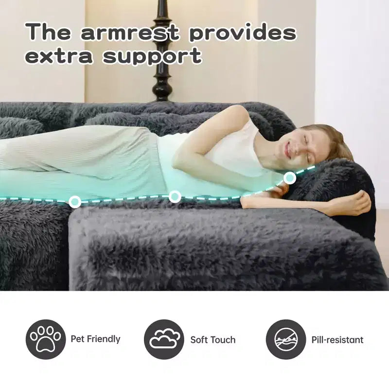 Canapé en peluche douce désossé de 149 pouces, éponge HD 32D, conception ergonomique, emballage sous vide, combinaison libre, connexion par boucle pour chambre/bureau/home cinéma