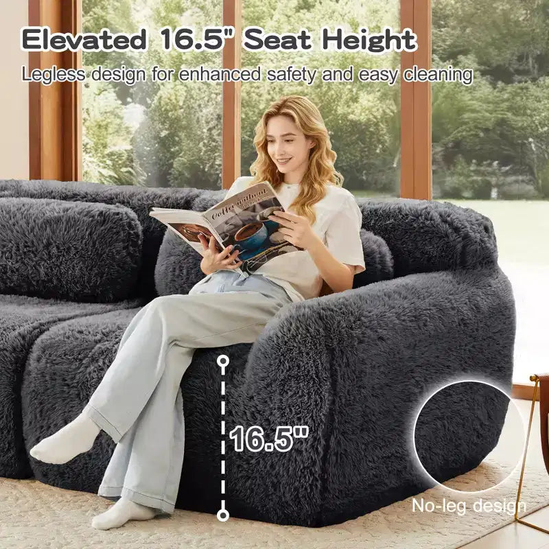 Canapé en peluche douce désossé de 149 pouces, éponge HD 32D, conception ergonomique, emballage sous vide, combinaison libre, connexion par boucle pour chambre/bureau/home cinéma