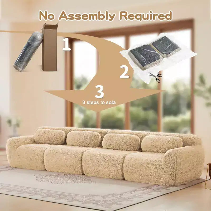 Canapé en peluche douce désossé de 149 pouces, éponge HD 32D, conception ergonomique, emballage sous vide, combinaison libre, connexion par boucle pour chambre/bureau/home cinéma