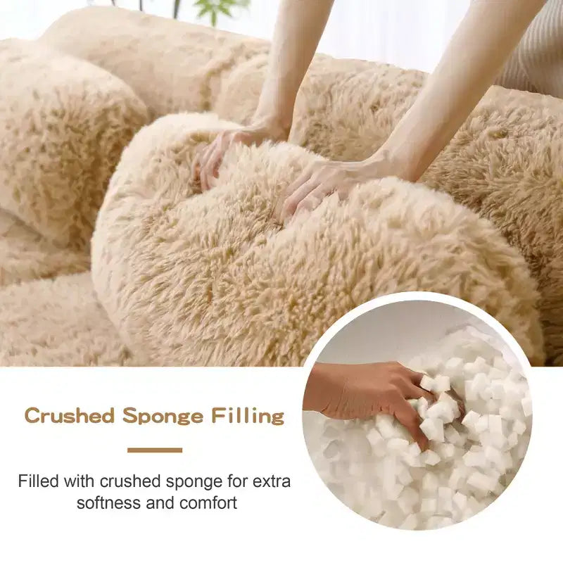 Canapé en peluche douce désossé de 149 pouces, éponge HD 32D, conception ergonomique, emballage sous vide, combinaison libre, connexion par boucle pour chambre/bureau/home cinéma