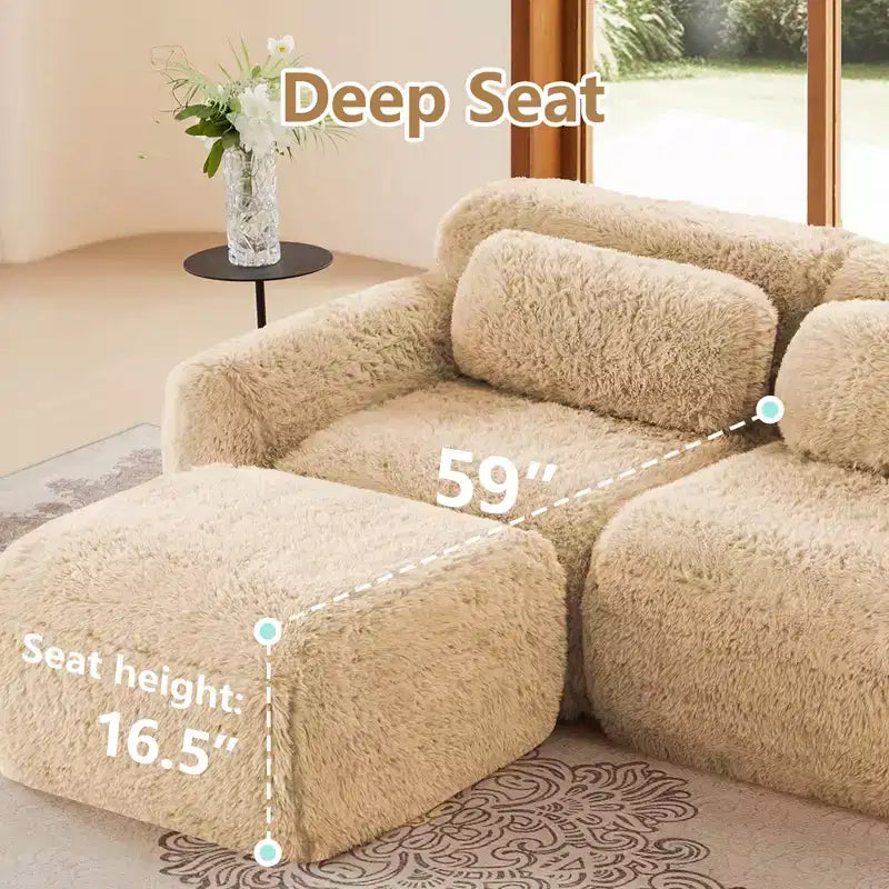 Canapé en peluche douce désossé de 149 pouces, éponge HD 32D, conception ergonomique, emballage sous vide, combinaison libre, connexion par boucle pour chambre/bureau/home cinéma
