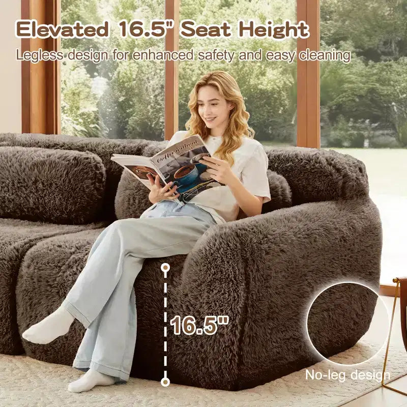 Canapé en peluche douce désossé de 149 pouces, éponge HD 32D, conception ergonomique, emballage sous vide, combinaison libre, connexion par boucle pour chambre/bureau/home cinéma