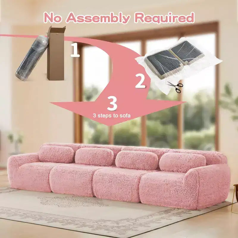 Canapé en peluche douce désossé de 149 pouces, éponge HD 32D, conception ergonomique, emballage sous vide, combinaison libre, connexion par boucle pour chambre/bureau/home cinéma