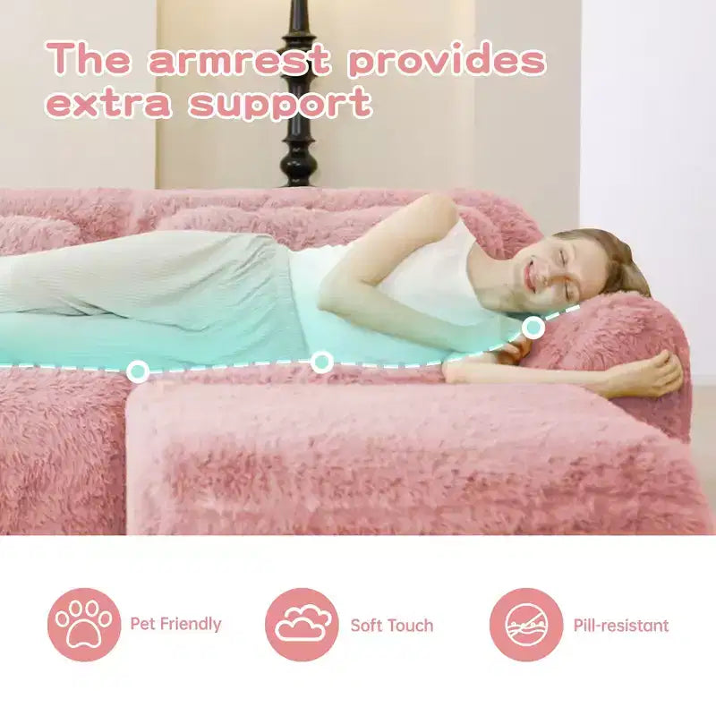 Canapé en peluche douce désossé de 149 pouces, éponge HD 32D, conception ergonomique, emballage sous vide, combinaison libre, connexion par boucle pour chambre/bureau/home cinéma