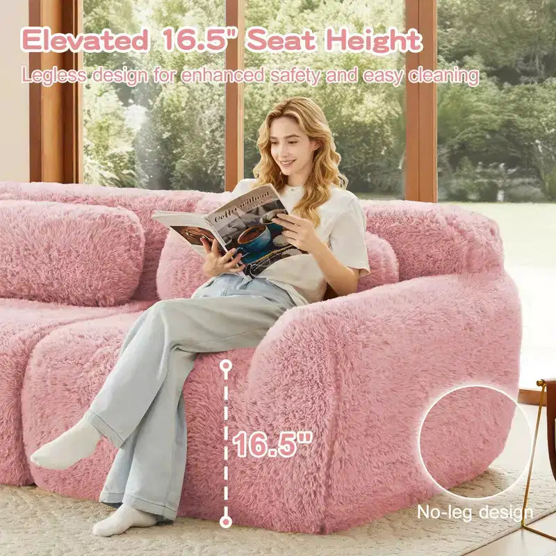 Canapé en peluche douce désossé de 149 pouces, éponge HD 32D, conception ergonomique, emballage sous vide, combinaison libre, connexion par boucle pour chambre/bureau/home cinéma