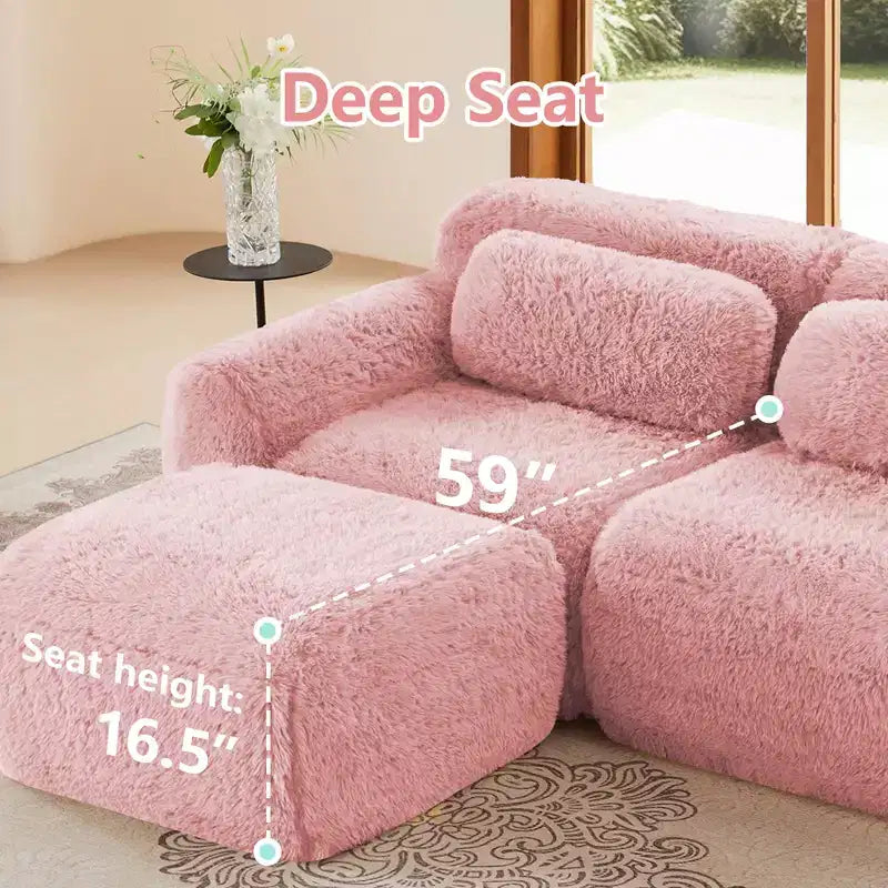Canapé en peluche douce désossé de 149 pouces, éponge HD 32D, conception ergonomique, emballage sous vide, combinaison libre, connexion par boucle pour chambre/bureau/home cinéma