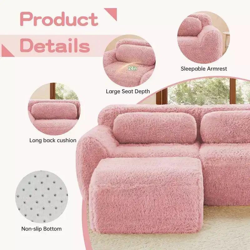 Canapé en peluche douce désossé de 149 pouces, éponge HD 32D, conception ergonomique, emballage sous vide, combinaison libre, connexion par boucle pour chambre/bureau/home cinéma