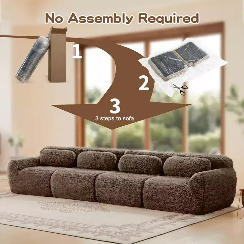 Canapé en peluche douce désossé de 149 pouces, éponge HD 32D, conception ergonomique, emballage sous vide, combinaison libre, connexion par boucle pour chambre/bureau/home cinéma