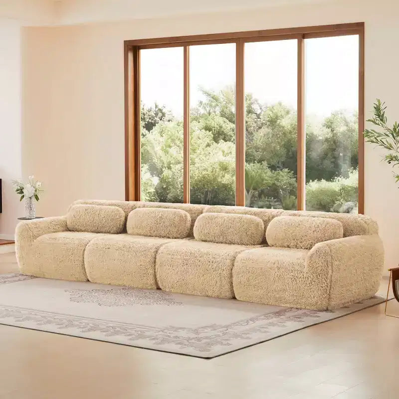 Canapé en peluche douce désossé de 149 pouces, éponge HD 32D, conception ergonomique, emballage sous vide, combinaison libre, connexion par boucle pour chambre/bureau/home cinéma